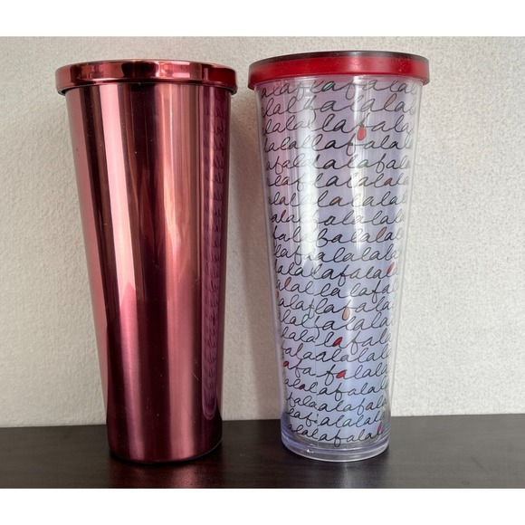 STARBUCKS Cold Drink Venti Tumbler Travel Cup Lid Red Metal Christmas Plastic - Picture 2 of 6